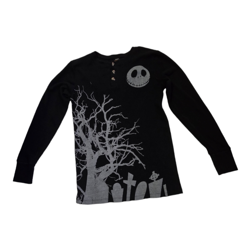 Nightmare Before Christmas men's black henley long sleeved shirt. Size Medium